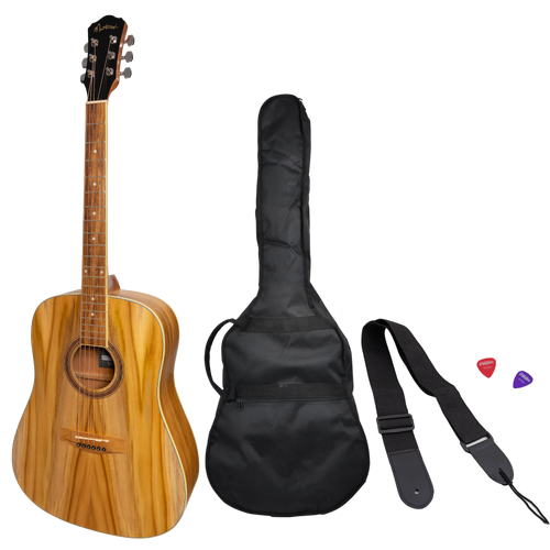 Martinez 41 Series Dreadnought Acoustic Guitar Pack with Built-in Tuner - Jati-Teakwood