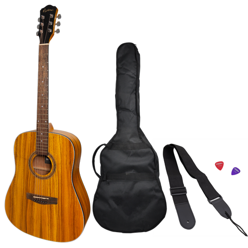 Martinez 41 Series Dreadnought Acoustic Guitar Pack with Built-in Tuner (Koa)