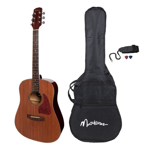 Martinez Acoustic Dreadnought Guitar Pack with Built-In Tuner (Mahogany)