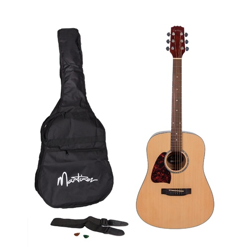 Martinez Beginner Left Handed Acoustic Dreadnought Guitar Pack (Natural Gloss)