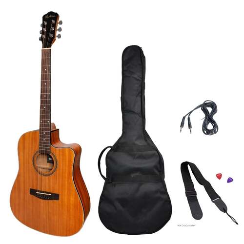 Martinez '41 Series' Dreadnought Cutaway Acoustic-Electric Guitar Pack - Mahogany, Right-Handed, Includes Bag & Accessories