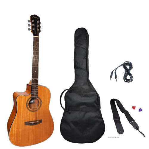 Martinez Left Hand '41 Series' Dreadnought Cutaway Acoustic-Electric Guitar Pack - Mahogany