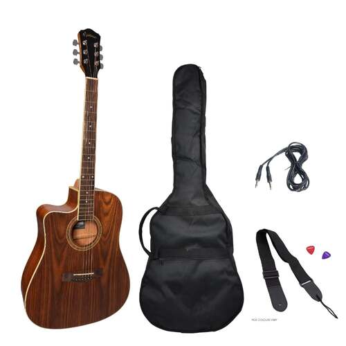 Martinez Left Hand '41 Series' Dreadnought Cutaway Acoustic-Electric Guitar Pack with Gig Bag, Tuner, and Accessories - Rosewood