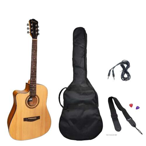 Martinez Left Hand '41 Series' Dreadnought Cutaway Acoustic-Electric Guitar Pack (Spruce/Koa)