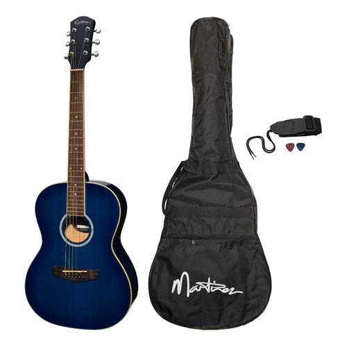 Martinez Acoustic Folk Size Guitar Pack with Built-In Tuner (Blueburst)