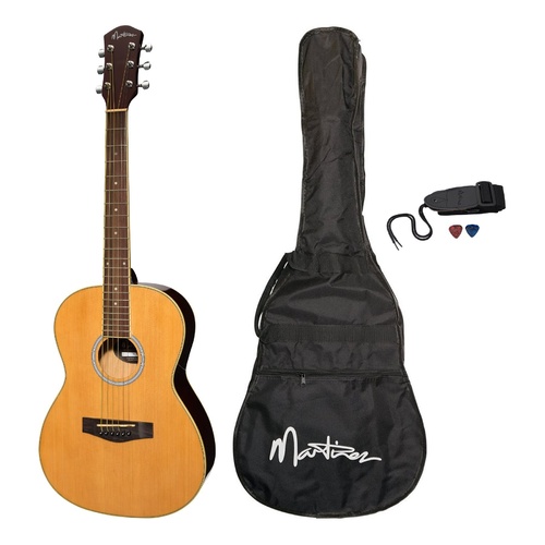 Martinez Acoustic Folk Size Guitar Pack with Built-In Tuner (Natural Gloss)