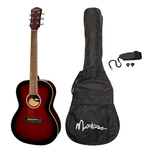 Martinez Acoustic Folk Size Guitar Pack with Built-In Tuner (Wine Red)