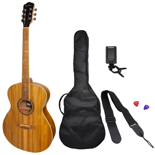 Martinez '41 Series' Folk Size Acoustic Guitar Pack with Gig Bag and Accessories (Koa)