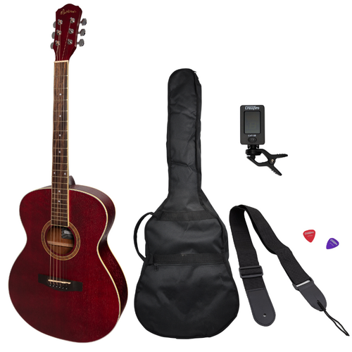Martinez '41 Series' Folk Size Acoustic Guitar Pack - Red