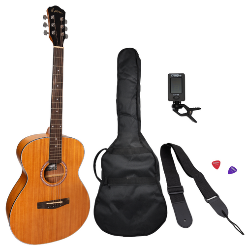 Martinez Left Hand '41 Series' Folk Size Acoustic Guitar Pack - Mahogany