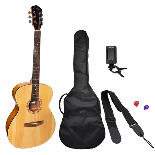 Martinez Left Hand '41 Series' Folk Size Acoustic Guitar Pack - Spruce/Koa