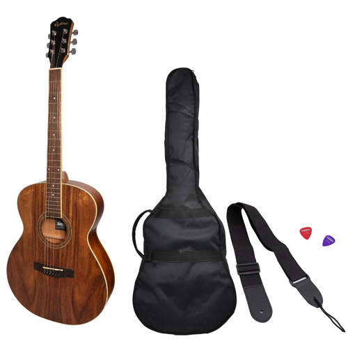 Martinez '41 Series' Folk Size Acoustic Guitar Pack with Built-in Tuner, Natural, Rosewood, Right-Handed, Includes Gig Bag, Picks, and Strap