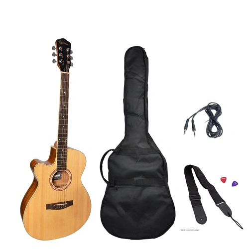Martinez Left-Handed '41 Series' Folk Size Cutaway Acoustic-Electric Guitar Pack with Tuner & Accessories