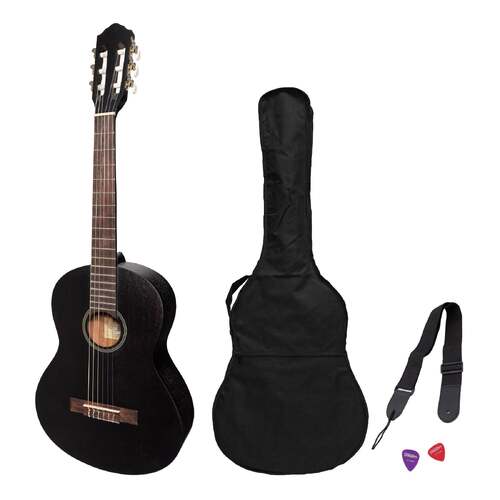 Martinez Slim Jim 3/4 Size Student Classical Guitar Pack with Built In Tuner Black MP-SJ34T-BLK