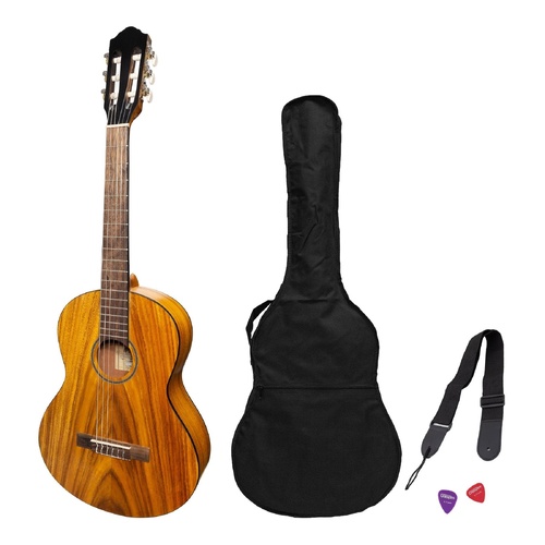 Martinez Slim Jim 3/4 Size Student Classical Guitar Pack with Built-In Tuner Koa MP-SJ34T-KOA