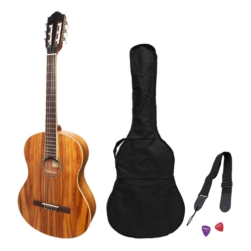 Martinez Slim Jim Full Size Student Classical Guitar Pack with Built In Tuner and Accessories (Rosewood)