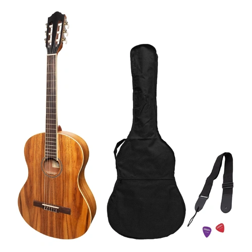 Martinez Slim Jim Full Size Student Classical Guitar Pack with Built-In Tuner, Rosewood