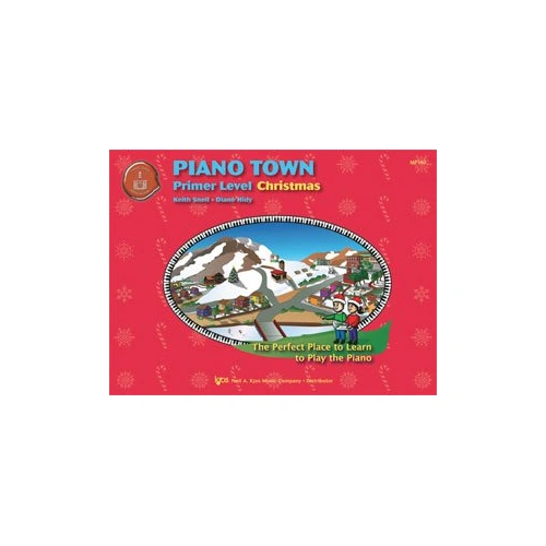 Piano Town Christmas Primer Edition by Neil A. Kjos Music Company, 16 Pages, Includes Duet Parts and Coloring Pages