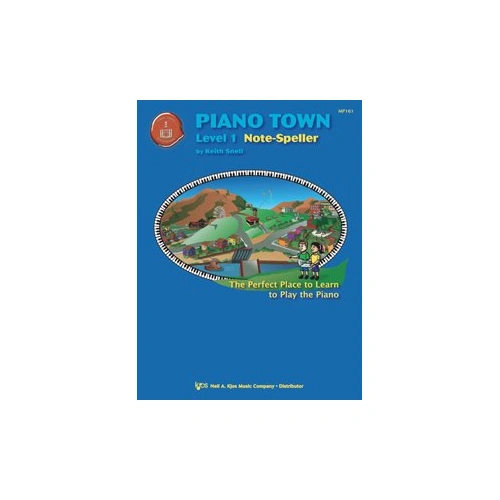 Piano Town Note Speller Level 1 Workbook by Neil A. Kjos Music Company, 24 Pages, Focus on Treble and Bass Clefs