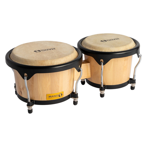 Mano Percussion 7.15 & 8.5" Bongos Natural with Select Wood Shells and True Skin Buffalo Heads