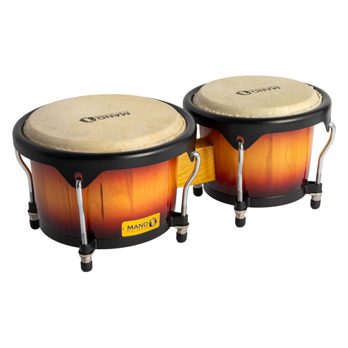 Mano Percussion 7.25" & 8.5" Bongos Sunburst with Select Wood Shells and True Skin Natural Buffalo Heads