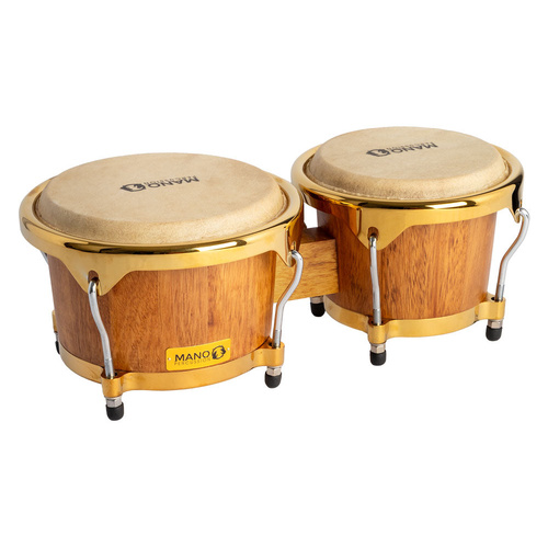 Mano Percussion 7.15 & 8.5" Bongos with Acacia and Red Oak Shells and Gold Hoops