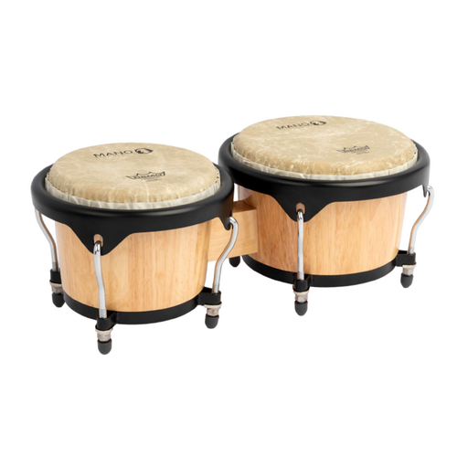 Mano Percussion Tunable Bongos 7.25" & 8.5" with Remo Fiberskyn Heads - Select Wood & Black Hoops