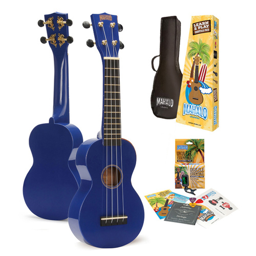 Mahalo Rainbow Series Soprano Ukulele - Learn 2 Play Pack (Blue)