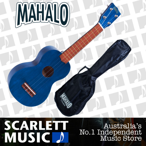 MAHALO Wooden Soprano Ukulele Transparent Blue & Bag Kahiko Series MK1-TBU
