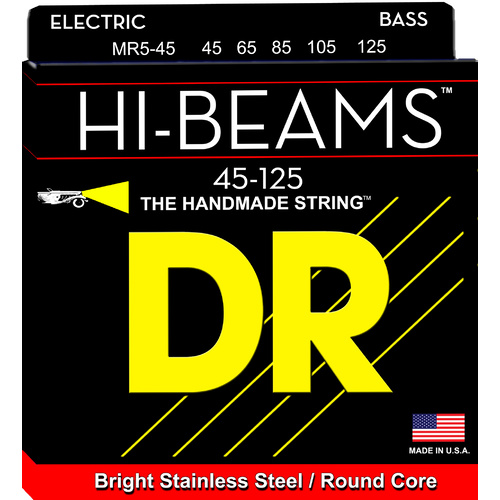 DR Strings MR5-45 Hi-Beam Stainless Steel Medium 5-String Bass Strings 45-125