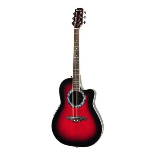 Martinez Acoustic-Electric Roundback Cutaway Guitar (Transparent Wine Red)
