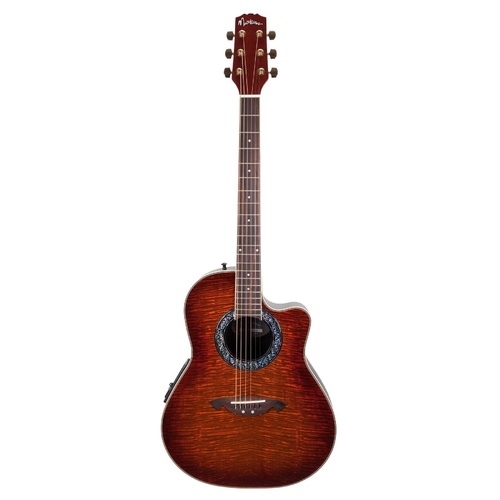 Martinez 'Flame Finish' Acoustic-Electric Roundback Cutaway Guitar (Honeyburst)