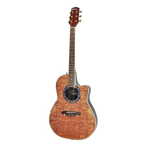 Martinez 'Flame Finish' Acoustic-Electric Roundback Cutaway Guitar (Natural Gloss)
