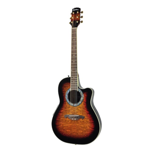 Martinez 'Flame Finish' Acoustic-Electric Roundback Cutaway Guitar (Tobacco Sunburst)