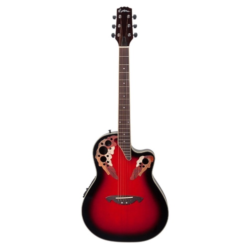 Martinez Acoustic-Electric Roundback Cutaway Guitar (Transparent Wine Red)
