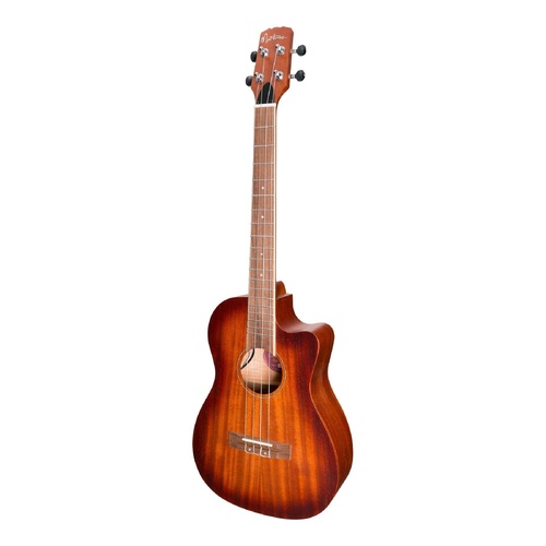Martinez Southern Belle 6 Series Mahogany Solid Top Electric Cutaway Baritone Ukulele with Hard Case Sunburst MSBB-6C-NST
