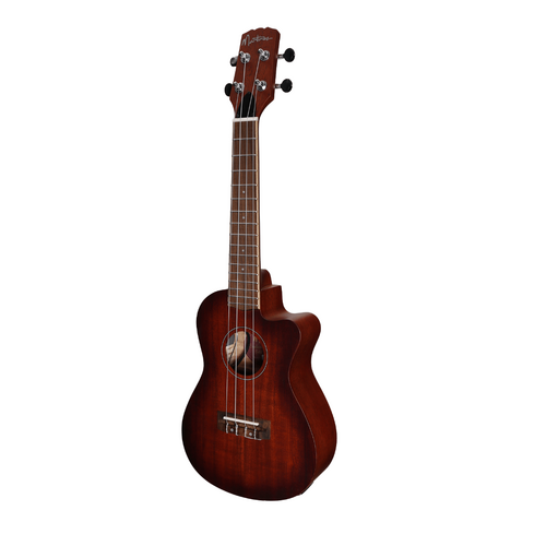 Martinez Southern Belle 6 Series Mahogany Solid Top Electric Cutaway Concert Ukulele with Hard Case, Sunburst