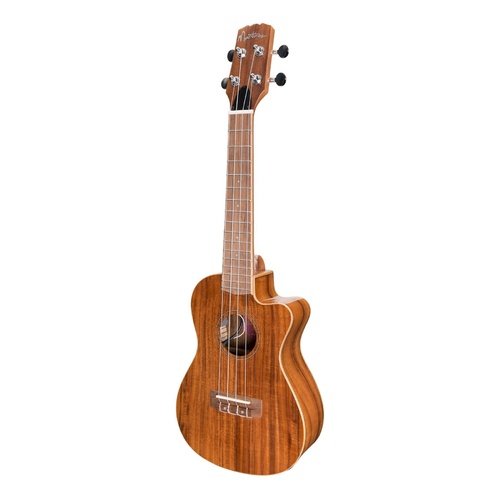 Martinez 'Southern Belle' 8-Series Solid Koa Top Acoustic-Electric Cutaway Concert Ukulele With Hard Case (Natural Gloss)