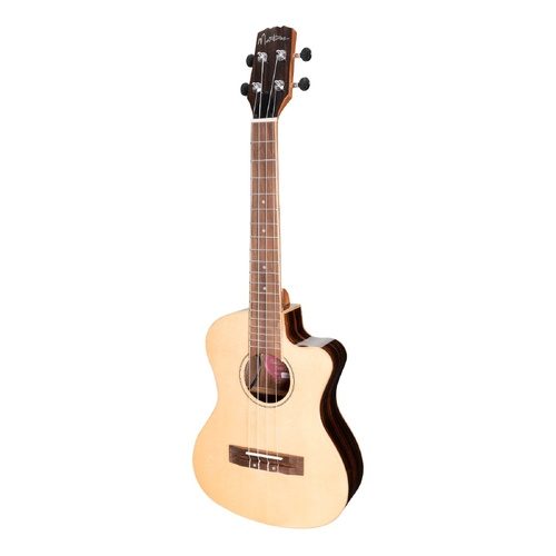 Martinez Southern Belle 7 Series Spruce Solid Top Electric Cutaway Tenor Ukulele with Hard Case Natural Gloss