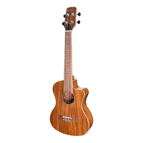 Martinez Southern Belle 8 Series Koa Solid Top Electric Cutaway Tenor Ukulele with Hard Case Natural Gloss