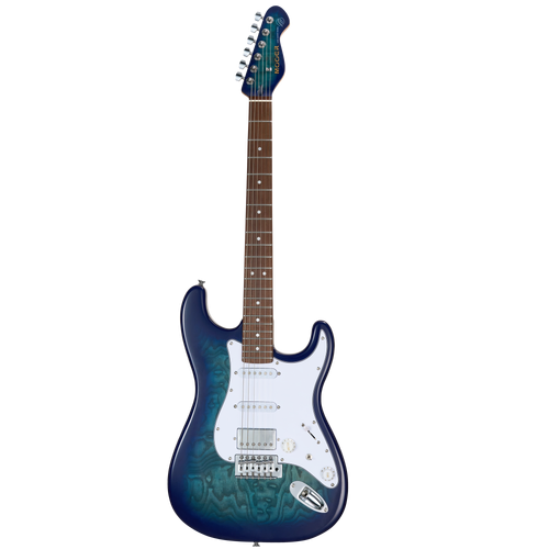 MOOER MSC20 Electric Guitar Ocean Blue, H-S-S Pickup, Roasted Maple Neck, Vintage Tremolo, Includes MOOER Bag, 6 Strings, Right-Handed