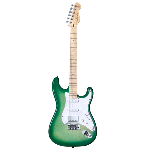 Mooer MSC30 Electric Guitar Lemon Green with Flame Maple Top and H-S-S Pickups