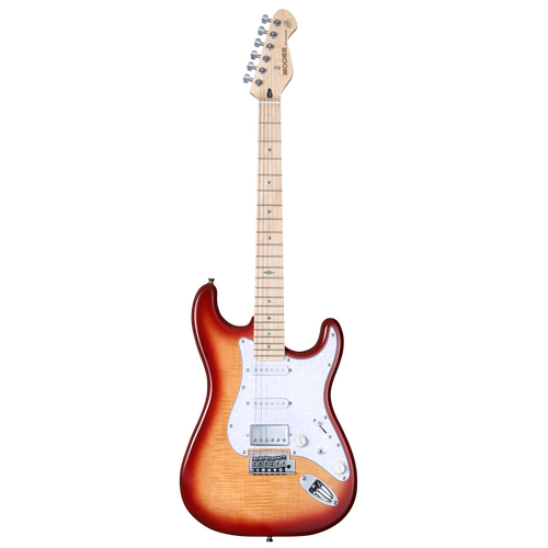 MOOER MSC30 Electric Guitar Sunset Red with Flame Maple Top and H-S-S Pickup Configuration