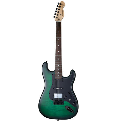 Mooer MSC31 Electric Guitar Green Burst with Rosewood Fingerboard and Flame Maple Top, 6 Strings, H-S-S Pickups, Includes Mooer Bag