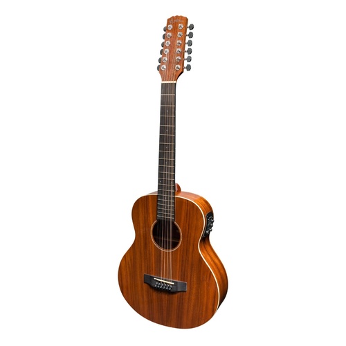 Martinez 'Southern Star' Series Left Handed 12 String Koa Solid Top Acoustic-Electric TS-Mini Guitar (Natural Gloss)