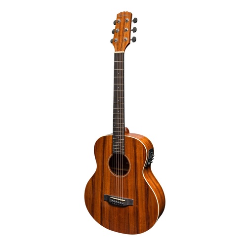 Martinez 'Southern Star' Series Left Handed Koa Solid Top Acoustic-Electric TS-Mini Guitar (Natural Gloss)