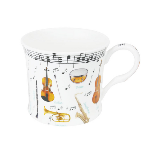 Fine Bone China Music Mug with Orchestral Instruments and Names, Boxed, Symphony Model