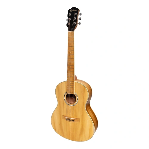 Martinez MZ-LM2T-JTK 'Little-Mini' Acoustic Folk Guitar with Built-In Tuner - Natural Jati-Teakwood, 6 Strings, Gig Bag Included
