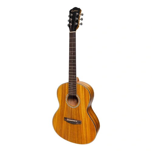Martinez MZ-LM2T-KOA 'Little-Mini' Folk Guitar with Built-In Tuner, Natural Finish, 6 Strings, Compact Size, Arched Back Design