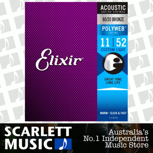 Elixir 11025 Acoustic Guitar Strings Polyweb Custom Light 11-52 80-20
